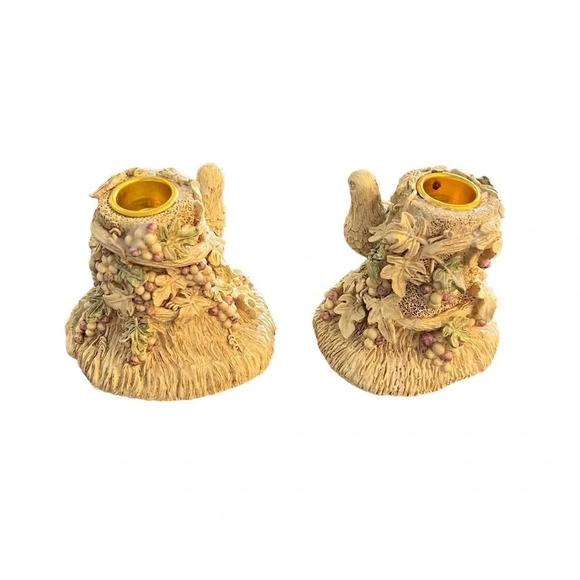 Vintage Giftcraft Pheasant Grapes Candle Holders for Tapers PAIR - Picture 2 of 8